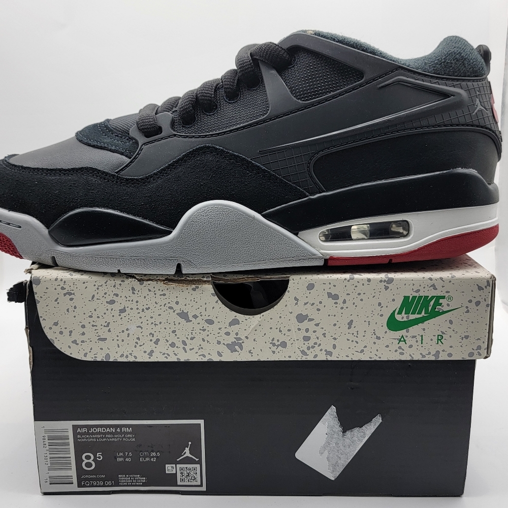 NEW IN BOX!! Jordan 4 RM "Black/Varsity Red/Wolf Grey/White" Men's Shoe SIZE 8.5